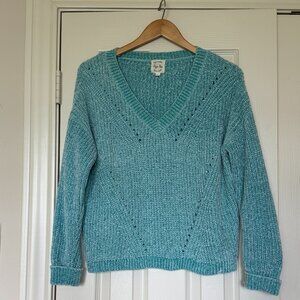 🧜‍♀️ Hippie Rose "Mermaid Tail" Aqua Chenille V-Neck Sweater - Size Large 🧜‍♀️